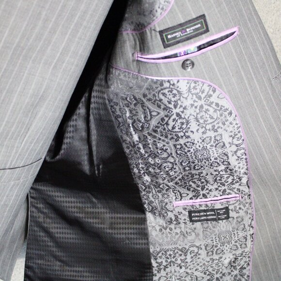 Haines Bonner of London 46R US Men's 3 Piece Suit Grey Pinstripe - Picture 5 of 12